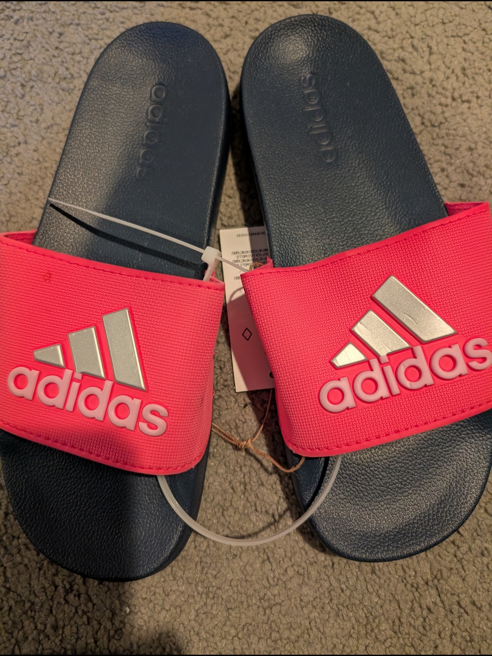 adidas Pink Slide Sandals with Navy Footbed